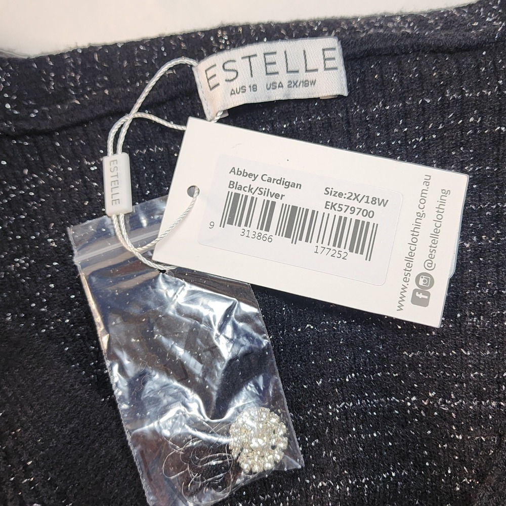 Womens Black Cardigan Plus 2X 18W Silver Dark Academia Metallic Holiday Festive - Picture 11 of 13